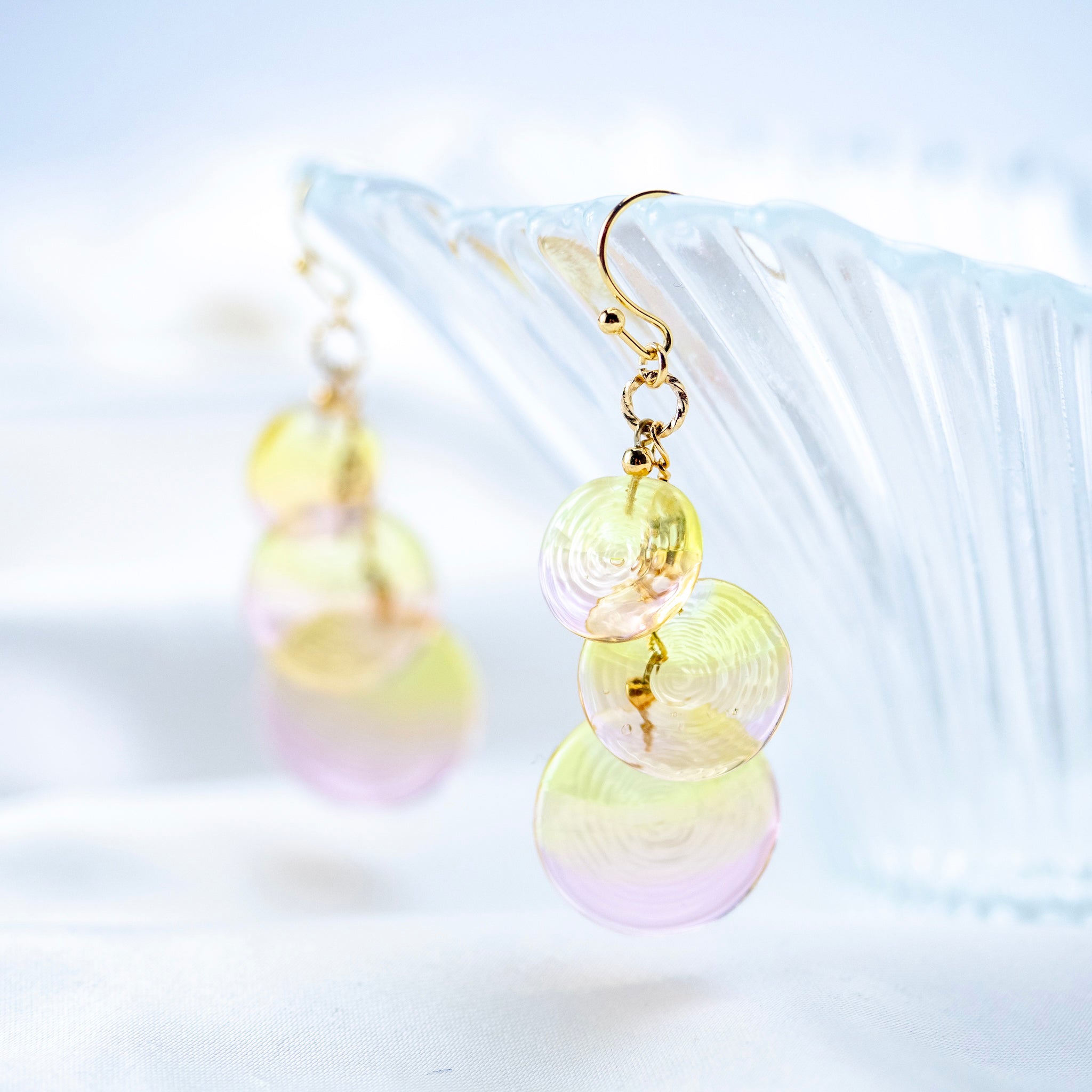 おはじき ピアス・イヤリング トワイライトピンクイエロー